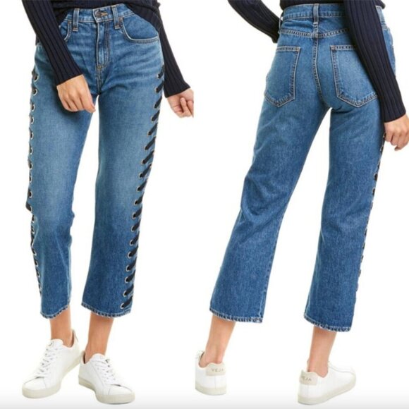 Veronica Beard Ines Lace Up Crop Straight Jeans - Picture 1 of 6